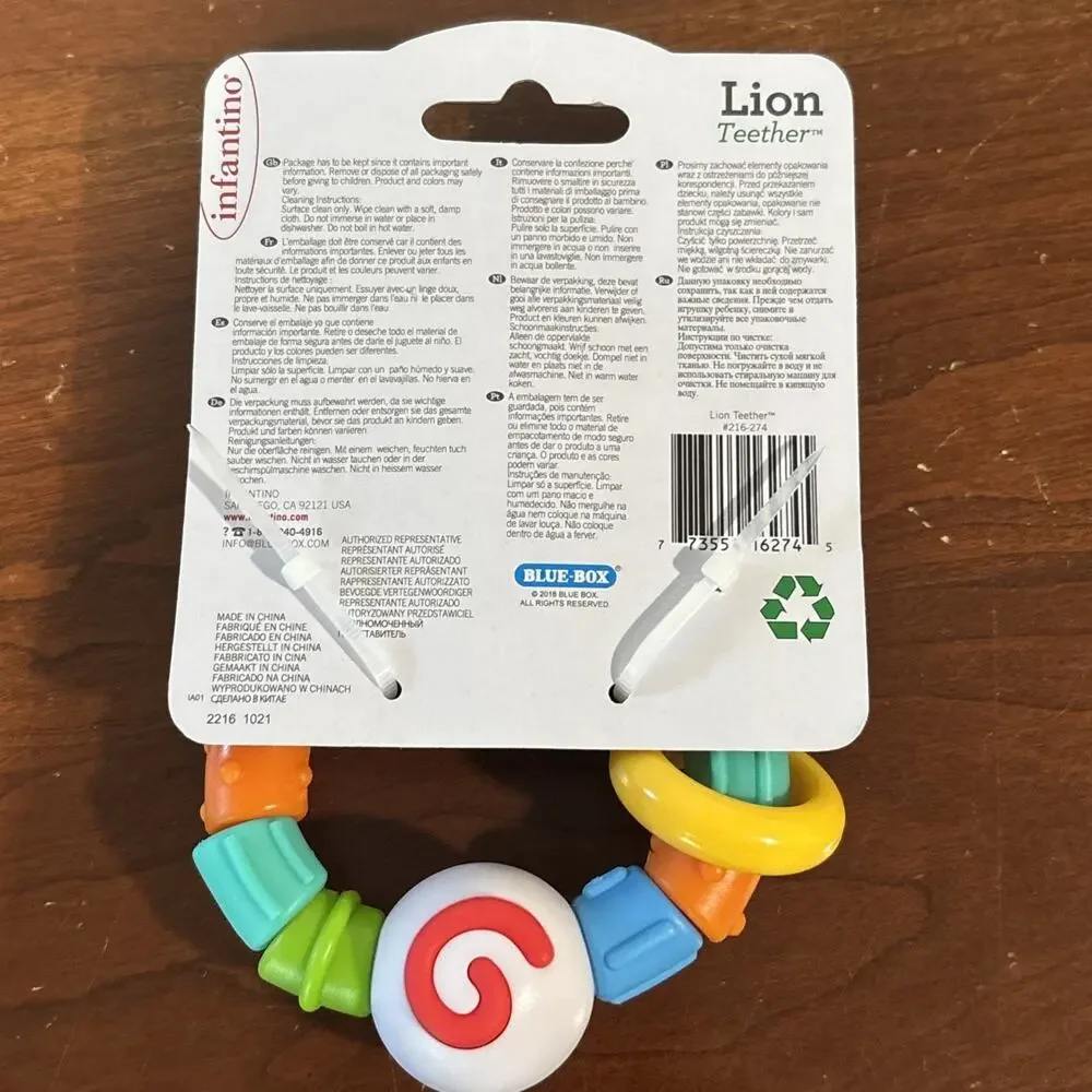 Infantino Lion Zoo Animal Teether Bright Colors Beaded Ring 3M+ New